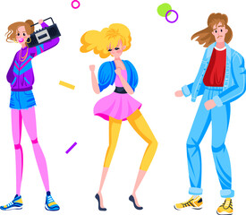 Retro disco, style music party, people dance, modern entertainment, isolated on white, design, flat style vector illustration.
