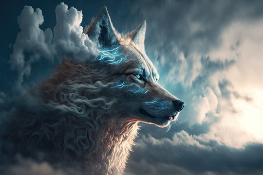 Sky wolf in the clouds