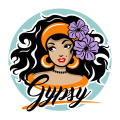 Modern beautiful gypsy woman logo - obrazy, fototapety, plakaty