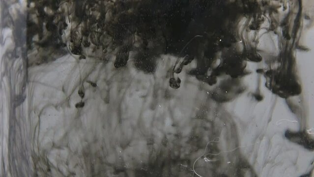 A lot of black paint swirls beautifully in clear water in the video