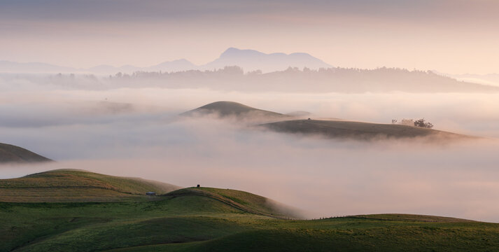 Rolling hills and mountains of Marin, Sonoma, and Napa counties.