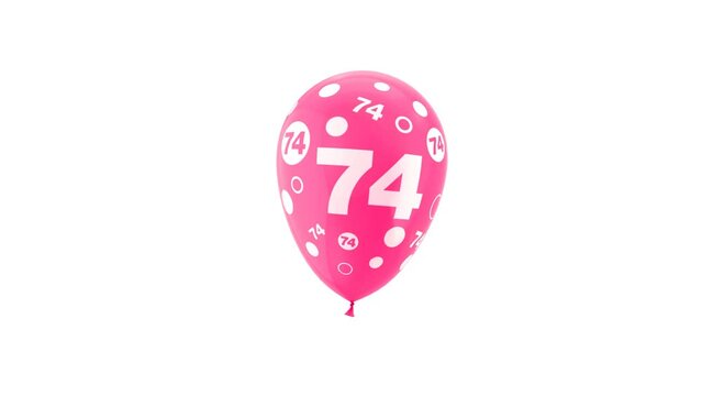 74 Years Old. Birthday Celebration Balloon. Loop Animation. With Green Screen and Alpha Matte Channel.