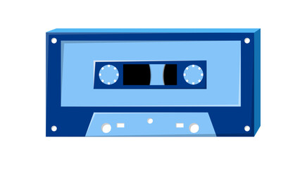 Old retro vintage blue music audio cassette for audio tape recorder with magnetic tape from 70s, 80s, 90s. isometry icon. Vector illustration