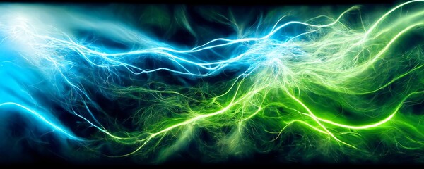 abstract energetic green and blue glowing flash illustration background