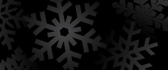Black snowflakes vector background for cover design, cards, flyer, poster, banner. Christmas black background. Merry Christmas! Happy New Year! Winter luxury holiday template for design.