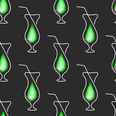 Alcohol cocktail in hurricane glass seamless pattern. Minimalist trendy contemporary design. Best for textile, wallpapers, wrapping paper, package and bar decoration.