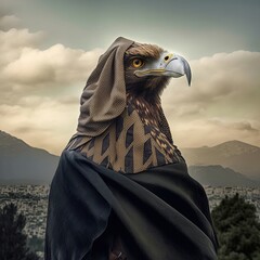 portret of a proud eagle wearing a scarf - obrazy, fototapety, plakaty