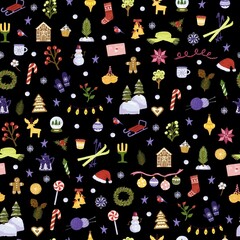 Christmas seamless pattern with decorations 