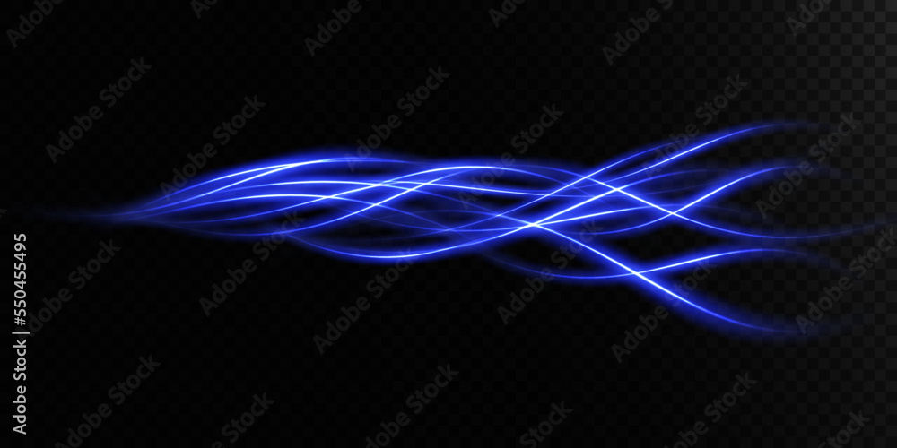 Poster abstract light lines of movement and speed in blue. light everyday glowing effect. semicircular wave
