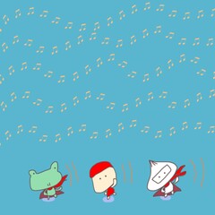 音楽にのって体操している　女の子とお友達