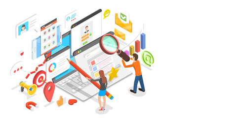 3D Isometric Flat  Conceptual Illustration of Customer Data Platform