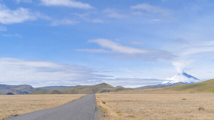South America natural landscape with mountains, blue sky, green meadows, national park