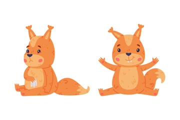 Obraz premium Funny Squirrel Character with Bushy Tail Smiling and Sitting with Sad Face Vector Set