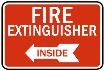 Fire extinguisher inside sign and labels