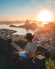 Türaufkleber Rio de Janeiro person watching the sunrise in rio de janeiro brazil