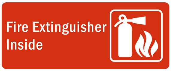 Fire extinguisher inside sign and labels