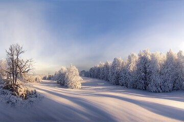 Obraz na płótnie Canvas snowy winter landscape, wintery postcard concept