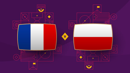 france poland playoff round of 16 match Football 2022. Qatar cup 2022 World Football championship match versus teams intro sport background, championship competition poster, vector illustration - obrazy, fototapety, plakaty