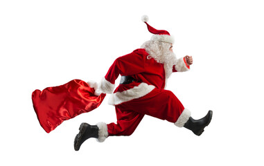 santa claus runs fast to deliver all gifts