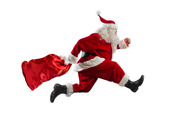 santa claus runs fast to deliver all gifts
