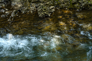 Stormy mountain river. Pure mountain water