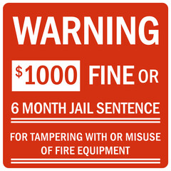 Fire extinguisher sign and labels warning fine for tampering with or misuse fire extinguisher