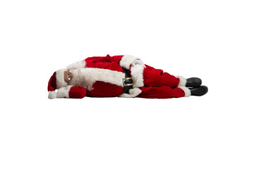 santa claus is tired and sleeps from exhaustion - obrazy, fototapety, plakaty
