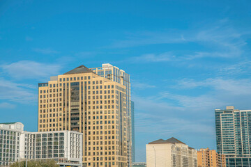Fototapeta na wymiar The city skyline of Austin Texas with blue sky background on a sunny day