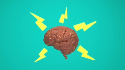 Electric smart brain - Human brain thinking with lightning bolts pulsating from great idea and being smart. 3d render animation - Powered by Adobe