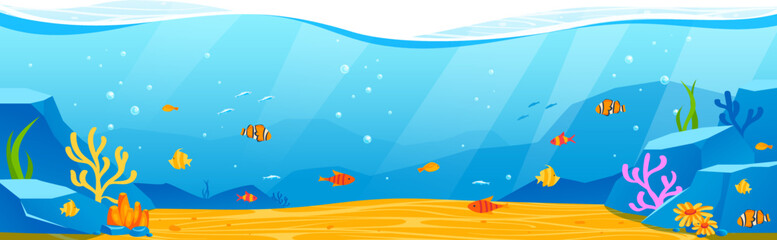 Fototapeta na wymiar Fish at marine nature, cartoon ocean sea design isolated on white, vector illustration. Undersea life in tropical water, wildlife at natural reef.
