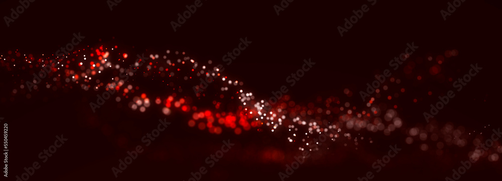 Poster Futuristic dots pattern on dark background. Colored music wave. Big data. Technology or Science Banner. 3D rendering
