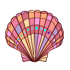 Bright decorative element shell in stained glass style good decor for travel design, holidays, postcards, textiles