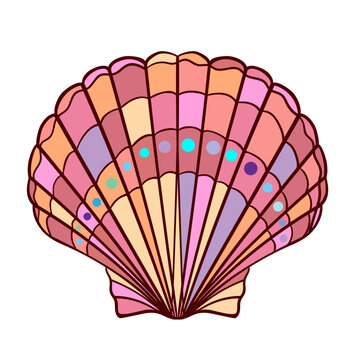 Bright decorative element shell in stained glass style good decor for travel design, holidays, postcards, textiles