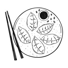Hand drawn traditional Asian dumplings