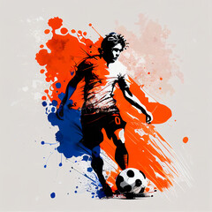 Fototapeta na wymiar Dutch national football player. Netherlands soccer team. Dutch soccer poster. Abstract Netherlands football background