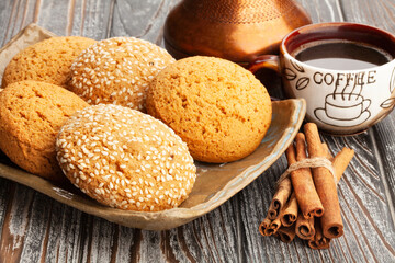 oat cookie on wood background