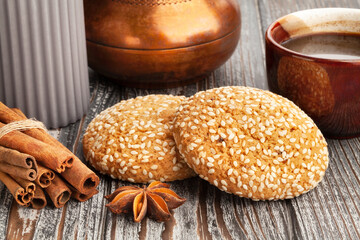 oat cookie on wood background
