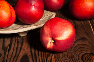 nectarine group on wood background