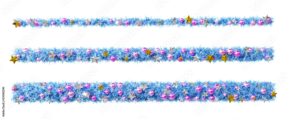 Wall mural Beautiful icy blue christmas wreath like line set with shiny stars and pink orbs, on transparent background (RGBA 3D Rendering PNG)	