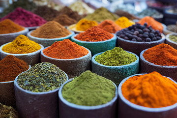 colorful arabic spices in an arabian souk