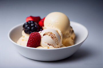 delicious ice cream dessert with fruits