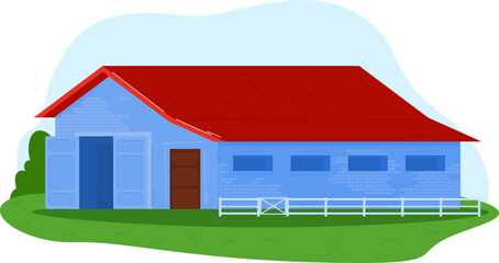 Farm building, agriculture farming landscape, isolated on white vector illustration. Rural barn, outdoor red village storage background.