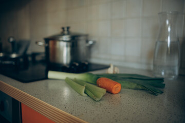 cooking vegetable broth in the home kitchen