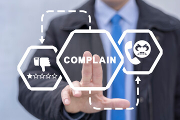 Concept of complain business and finance. Customer low rating and negative review. Feedback on the quality of service. Bad user experience.