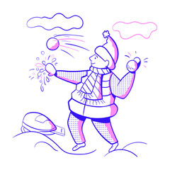 Student Playing Snowballs At Christmas