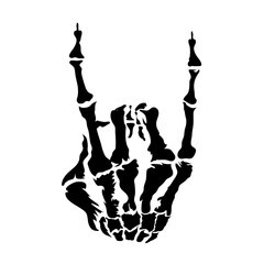 Hand black silhouette skeleton Devil Horn on a transparent background
