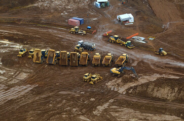 PNG-LNG project -aerial image of heavy machinery constructing the beginning of the Northern...