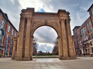 Union Station arch in downtown Columbus Ohio USA 2022
