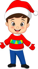 Cartoon little boy wearing santa costume