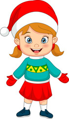 Cartoon little girl wearing santa costume